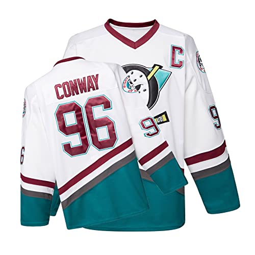 Mighty Ducks Movie Eishockey-Trikot, Weiß, S-XXL Charlie Conway #96 mit Erwachsenengröße, 90S Hip-Hop-Kleidung für Party (Small) von TRIVINKIN