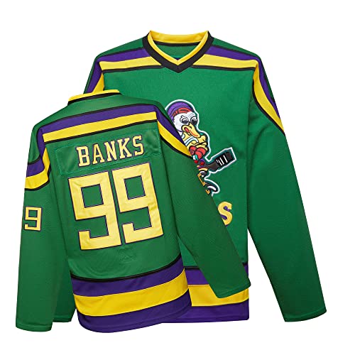 Mighty Ducks Jersey Movie Eishockey Trikot S-XXL Charlie Conway #96 Adam Banks #99 90S Hip Hop Kleidung für Party, #99 Grün, XL von TRIVINKIN