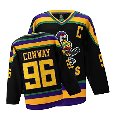 Mighty Ducks Trikot Film Eishockey Trikot S-XXL Charlie Conway #96 Adam Banks #99, 90er Hip Hop Kleidung für Party, #96 Blau, Klein von TRIVINKIN