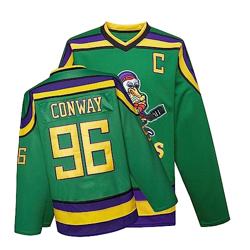 Mighty Ducks Trikot Film Eishockey Trikot S-XXL Charlie Conway #96 Adam Banks #99, 90er Hip Hop Kleidung für Party, #96 Grün, XL von TRIVINKIN