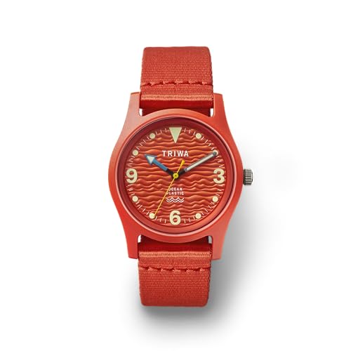 TRIWA Armbanduhr Classic Ocean Plastic Watch - Coral, minimalistisches Design, Japanisches Quarzwerk, bis zu 10 bar wasserdicht, orange, Gehäusegröße: 37mm von TRIWA