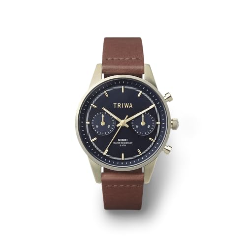 TRIWA Armbanduhr Classic Swedish Watch - Aquatic Nikki Brown Leather Strap, klassisches Design, japanisches Quarzwerk, bis zu 5 bar wasserdicht, blau, Gehäusegröße: 36mm von TRIWA