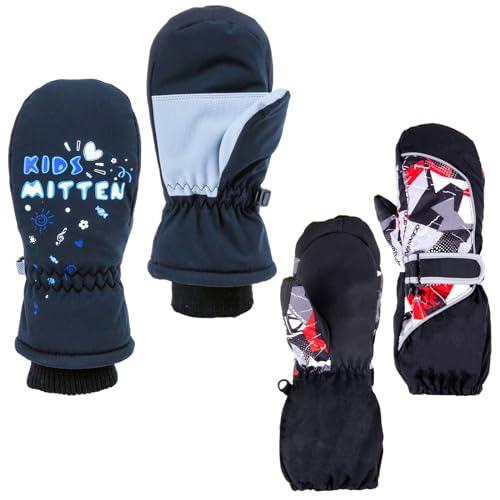 TRIWONDER Fäustlinge für Kinder, atmungsaktiv und Winddicht, Skihandschuhe Thermo Winterhandschuhe für Jungen und Mädchen (Schwarz, S (7-9 Jahre alt)) von TRIWONDER