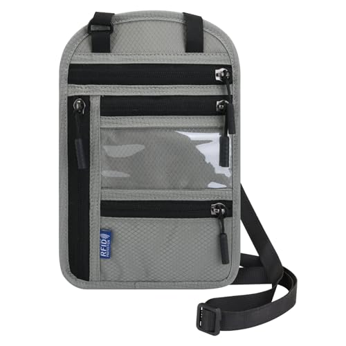 TRIWONDER Reise-Hals-Brieftasche, Reisepasshalter, RFID-blockierend, Reisepass-Geldbörse, Brustbeutel mit verstellbarem Riemen, Reisedokumenten-Brieftasche, Organizer, hellgrau, Einheitsgröße, Casual von TRIWONDER