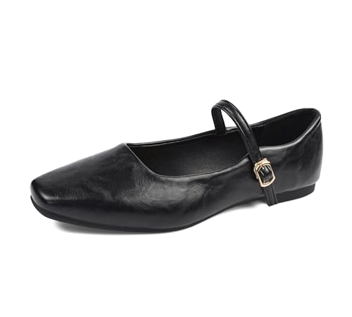 TRIWORIAE-Ballerinas Damen Mary Jane Flache Schuhe Elegante Schwarz 35 von TRIWORIAE