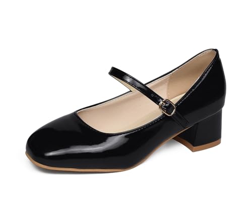 TRIWORIAE-Dame Mary Janes Pumps Chunky High Heel Kleid Schuhe Dicker Absatz Pumps für Damen Schwarz 41 von TRIWORIAE