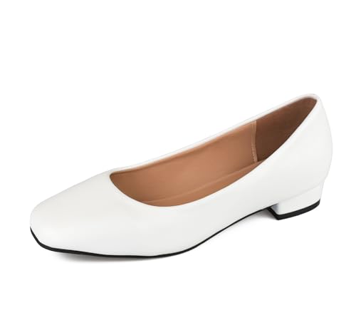 TRIWORIAE-Damen Ballerina Blockabsatz Flache Freizeitschuhe Schuhe mit Quadratischer Spitze Weiß 39 von TRIWORIAE
