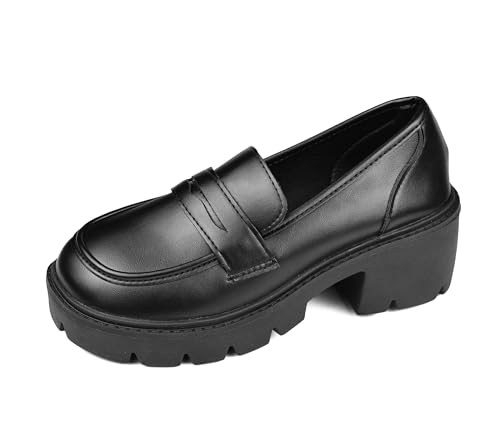TRIWORIAE-Damen Loafer Schuhe Bequeme Mokassin mit Plateau Schwarz 35 von TRIWORIAE
