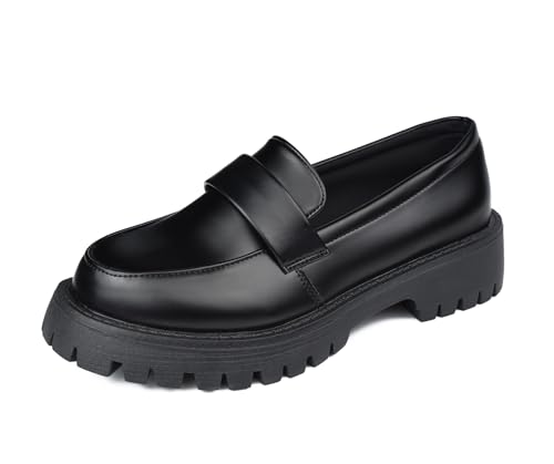 TRIWORIAE-Damen Loafer Schuhe Bequeme Slipper Mokassin mit Plateau Schwarz 36 von TRIWORIAE