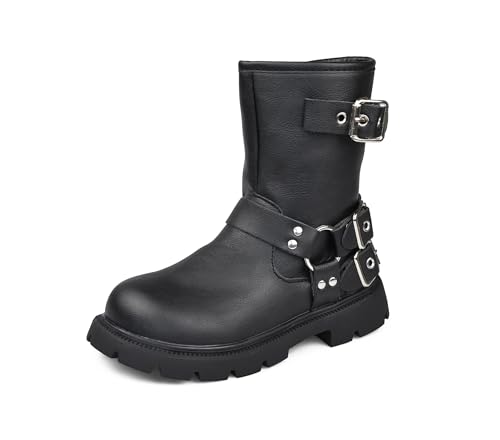 TRIWORIAE-Mädchen Klassische Stiefel für Kinder Reißverschlussstiefel Schnürstiefel Schwarz 32 von TRIWORIAE