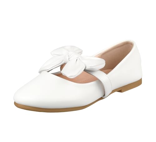 TRIWORIAE-Mädchen Mary Jane Flats Festliche Schuhe Ballerina Weiß Fliege 32 von TRIWORIAE