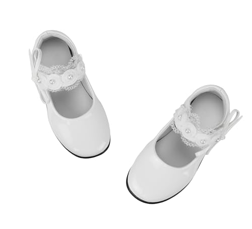 TRIWORIAE-Mädchen Mary Jane Flats Schuhe Schulschuhe Festliche Schuhe Ballerina Schuhe Weiß 30 von TRIWORIAE