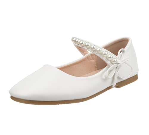 TRIWORIAE-Mädchen Mary Jane Flats Schuhe Schulschuhe Festliche Schuhe Ballerina Schuhe Weiß 32 von TRIWORIAE