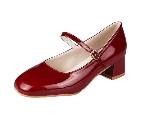 TRIWORIAE Mary Jane Damenschuhe mit elegantem Retro-Absatz, rot, 40 EU TRIWORIAE Mary Jane Damenschuhe mit elegantem Retro-Absatz, rot, 40 EU von TRIWORIAE