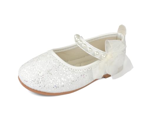 TRIWORIAE-Prinzessin Schuhe Glitzer Schuhe Kinder Flache Pailletten Mädchen Mary Jane Ballerinas Weiß 32 von TRIWORIAE