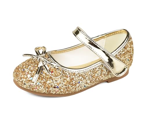 TRIWORIAE-Prinzessin Schuhe Mädchen Glitzer Schuhe Kinder Flache Pailletten Mary Jane Elegante Ballerinas Gold 27 von TRIWORIAE
