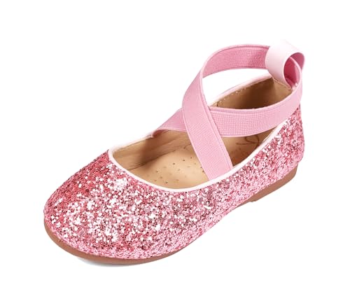TRIWORIAE-Prinzessin Schuhe Mädchen Glitzer Schuhe Kinder Flache Pailletten Mary Jane Partys Elegante Ballerinas Rosa 26 von TRIWORIAE
