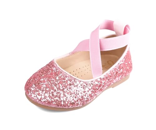 TRIWORIAE-Prinzessin Schuhe Mädchen Glitzer Schuhe Kinder Flache Pailletten Mary Jane Partys Elegante Ballerinas Rosa 29 von TRIWORIAE