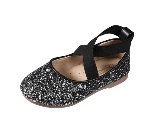 TRIWORIAE-Prinzessin Schuhe Mädchen Glitzer Schuhe Kinder Flache Pailletten Mary Jane Partys Elegante Ballerinas Schwarz 28 von TRIWORIAE