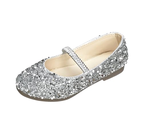 TRIWORIAE-Prinzessin Schuhe Mädchen Glitzer Schuhe Kinder Flache Schuhe Mädchen Pailletten Mary Jane Partys Elegante Ballerinas Silber 26 von TRIWORIAE