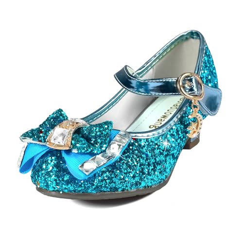 TRIWORIAE-Prinzessin Schuhe Mädchen Glitzer Schuhe Kinder Stöckelschuhe Mädchen Pailletten Prinzessin Cosplay Schuhe Partys Hochzeiten Klett Sandalen Elegante Mädchen Schuhe mit Absatz Blau 27 von TRIWORIAE