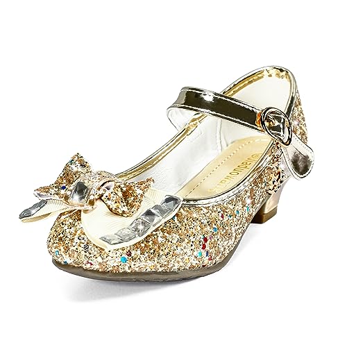 TRIWORIAE-Prinzessin Schuhe Mädchen Glitzer Schuhe Kinder Stöckelschuhe Mädchen Pailletten Prinzessin Cosplay Schuhe Partys Hochzeiten Klett Sandalen Elegante Mädchen Schuhe mit Absatz Gold 26 von TRIWORIAE