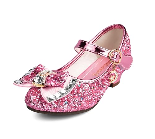 TRIWORIAE-Prinzessin Schuhe Mädchen Glitzer Schuhe Kinder Stöckelschuhe Mädchen Pailletten Prinzessin Cosplay Schuhe Partys Hochzeiten Klett Sandalen Elegante Mädchen Schuhe mit Absatz Rosa 27 von TRIWORIAE