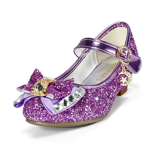 TRIWORIAE-Prinzessin Schuhe Mädchen Glitzer Schuhe Kinder Stöckelschuhe Mädchen Pailletten Prinzessin Cosplay Schuhe Partys Hochzeiten Klett Sandalen Elegante Mädchen Schuhe mit Absatz Violett 28 von TRIWORIAE