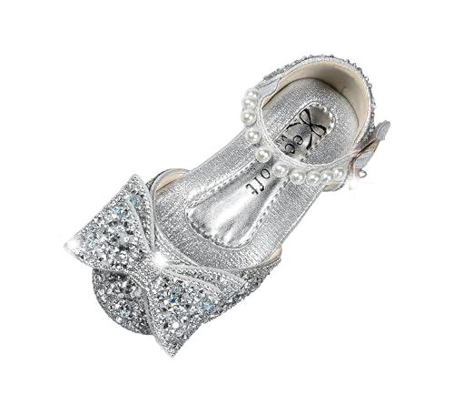TRIWORIAE-Prinzessin Schuhe Mädchen Schuhe Kinder Flache Glitzer Pailletten Mary Jane Ballerinas Silber 26 von TRIWORIAE