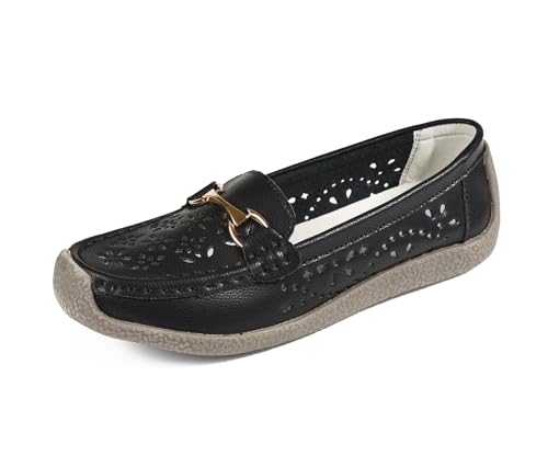 TRIWORIAE -Schuhe Mokassins Slip-On Loafers Weiche Ballerinas für Damen bequem, Schwarz , 35 EU von TRIWORIAE