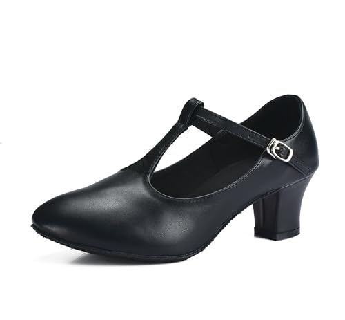 TRIWORIAE-Tanzschuhe mit Absatz für Damen oder Mädchen, Mary Jane-Schuhe für Moderner Tanz, Standard, Ballsaal Tanzschuhe Schwarz 41EU von TRIWORIAE