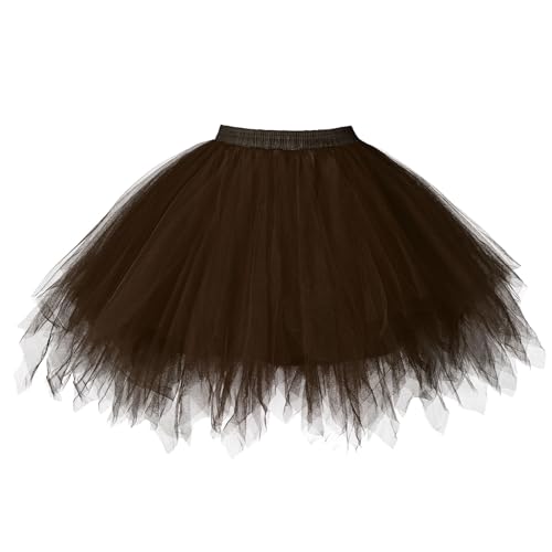 TRIWORKS Braun Tutu Damen 80er Große Größen Tüllrock Braun Tütü Herren Damen Petticoat Kurz Ballett Puffy Tutu Vintage Elastisch Retro Halloween Karneval von TRIWORKS