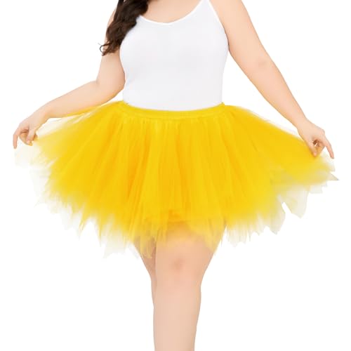 TRIWORKS Gelb Tutu Damen 80er Große Größen Tüllrock Gelb Tütü Herren Damen Petticoat Kurz Ballett Puffy Tutu Vintage Elastisch Retro Halloween Karneval von TRIWORKS