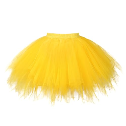 TRIWORKS 80er Große Größen Damen Gelb Tutu Karneval Tüllrock Gelb Tüll-Petticoat Unterrock Kurz Ballett Tütü Damen Röcke Puffy Tutu Vintage Elastisch Retro Halloween von TRIWORKS