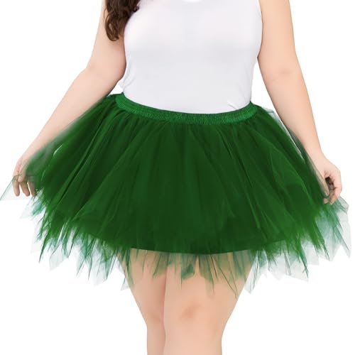 TRIWORKS Grün Tutu Damen 80er Große Größen Tüllrock Grün Tütü Herren Damen Petticoat Kurz Ballett Puffy Tutu Vintage Elastisch Retro Halloween Karneval von TRIWORKS