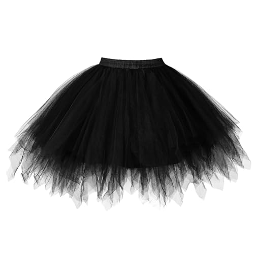 TRIWORKS Schwarz Tutu Damen 80er Große Größen Tüllrock Schwarz Tütü Herren Damen Petticoat Kurz Ballett Puffy Tutu Vintage Elastisch Retro Halloween Karneval von TRIWORKS