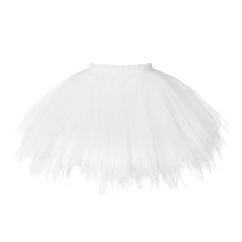 TRIWORKS Weiß Tutu Damen 80er Große Größen Tüllrock Weiß Tütü Herren Damen Petticoat Kurz Ballett Puffy Tutu Vintage Elastisch Retro Halloween Karneval von TRIWORKS