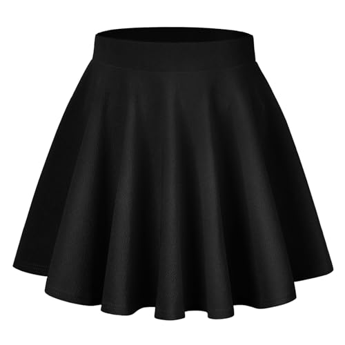 TRIWORKS Elegante Schwarz Rock Große Größen Damen Mädchen Basic Casual Mini Sommer Kurz Skater Stretchy Rock mit Hose A-Linie Versatile Elastische Minirock Tennisrock 4XL von TRIWORKS