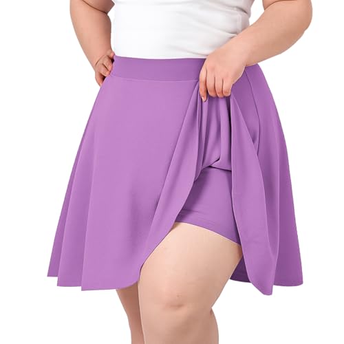 TRIWORKS Elegante Violett Rock Große Größen Damen Mädchen Basic Casual Mini Sommer Kurz Skater Stretchy Rock mit Hose A-Linie Versatile Elastische Minirock Tennisrock 3XL von TRIWORKS