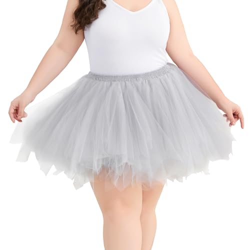 TRIWORKS Grau Tutu Damen 80er Große Größen Tüllrock Grau Tütü Herren Damen Petticoat Kurz Ballett Puffy Tutu Vintage Elastisch Retro Halloween Karneval von TRIWORKS