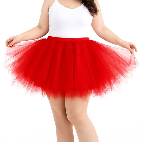 TRIWORKS Rot Tutu Damen 80er Große Größen Tüllrock Rot Tütü Herren Damen Petticoat Kurz Ballett Puffy Tutu Vintage Elastisch Retro Halloween Karneval von TRIWORKS