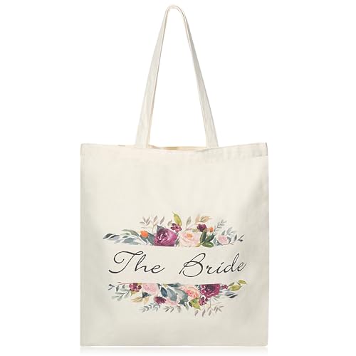 TRIXES „The Bride“ Blumendruck-Hochzeits-Canvas-Tragetasche – Essentials für den Junggesellinnenabschied und die Brautparty – 100% Baumwolle – 40 cm x 45 cm von TRIXES