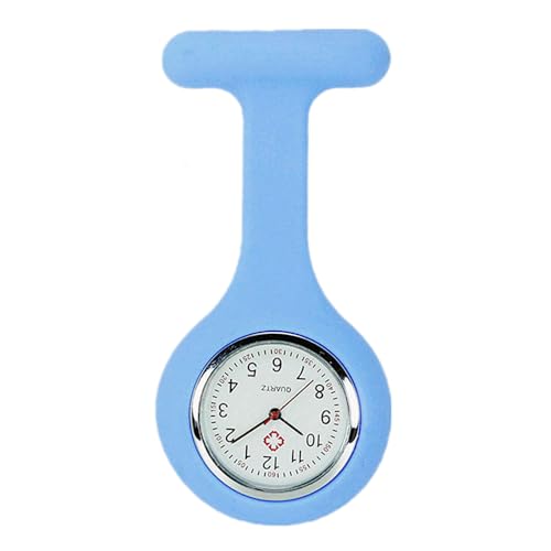 TRIXES Krankenschwester-Taschenuhr – Himmelblauer Silikonanhänger mit weißem Zifferblatt – entworfen für Pflegeprofis – starker Broschenverschluss von TRIXES