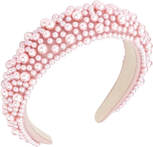 TRIXES Rosa Perlen-Stirnband – Damenmode-Accessoire – Perlenperlen von TRIXES