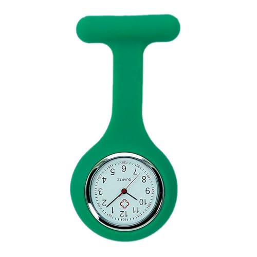 Schwesternuhr – Leuchtend grüne Silikon-Halterung mit weißem Zifferblatt – Für Pflegekräfte entwickelt – Mit Stabiler Broschennadel von TRIXES