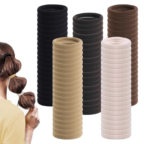 TRKETK 100 Stück Baumwolle Haargummi, Weich Elastische Haar Bobbles Nahtlose Haarbänder Dehnbares Pferdeschwanz Halter 4 cm Baumwolle Haargummi Elastische Haargummis für Frauen Männer Mädchen Kinder von TRKETK