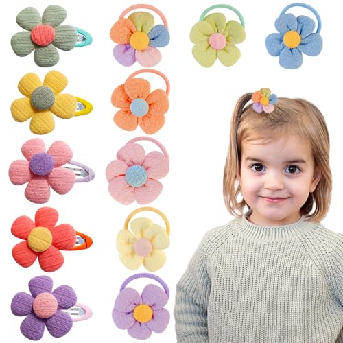 TRKETK 12 Pièces Haargummis Mädchen und Haarnadeln mit Blumen Design Süße Kleine Haargummis Haarnadel für Babys Pferdeschwanzhalter Haarband Haarschmuck für Kinder Kleine Mädchen von TRKETK