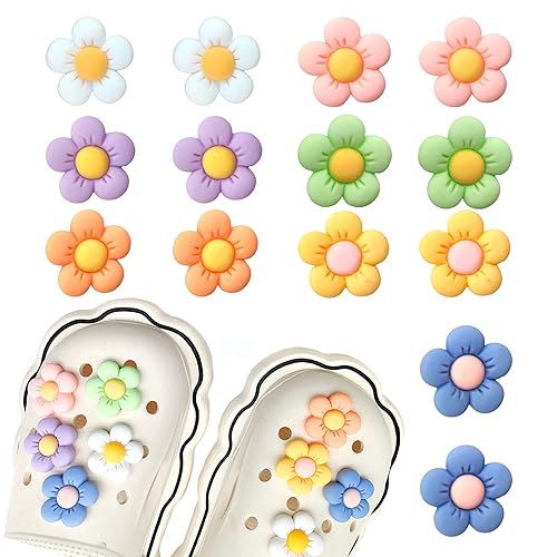 TRKETK 14 Stück Blumen-Krokodil-Charms, Niedliche Schuh-Charms Krokodil-Zubehör 7 Farben Schuh-Dekoration Schuh-Charms Blume Charms mit Knöpfen für Mädchen Jungen Erwachsene Teenager von TRKETK