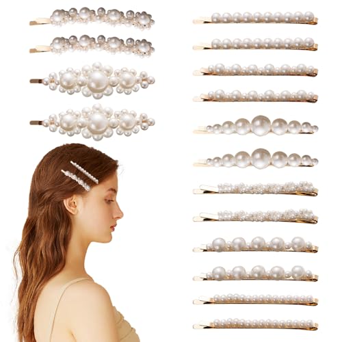 TRKETK 16 Stück Perlen Haarklemmen Damen Elegante Vintage Perle Haarspange Französische Modische Gold Winzige Haarspange Süße Kopfbedeckung Haarstyling-Zubehör für Frauen und Mädchen von TRKETK