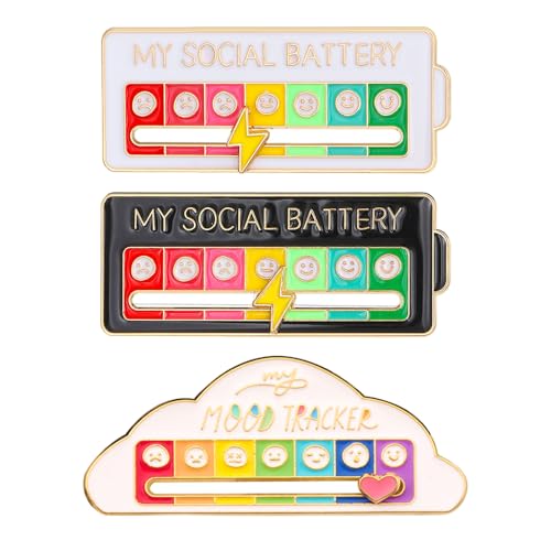 TRKETK 2 Stück My Social Battery und 1 Stück Mood Tracker, My Social Battery Pin Stimmungsumwandlung Brosche Pin 7 Tage Stimmung Pin Abzeichen Niedliche kreative Ausdruck Pin Brosche für Männer Frauen von TRKETK